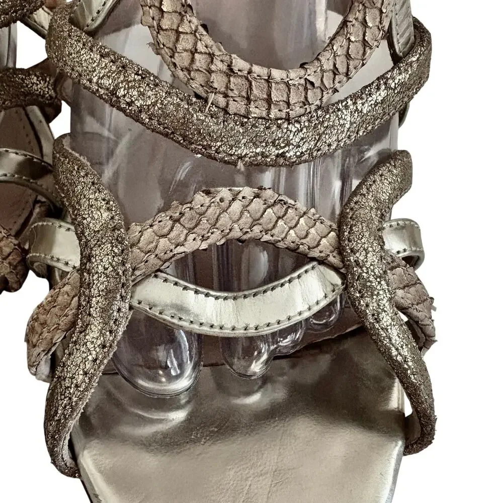 COACH Lancaster Metallic Leather Strappy Cage Gladiator Heel Sandals Luxury 9